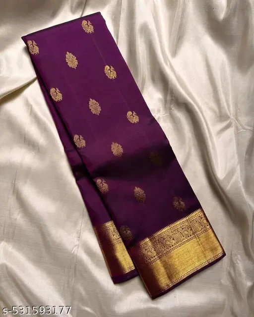 Pretty Purple Silk Saree with Zari Pallu and Unstitched Blouse Piece