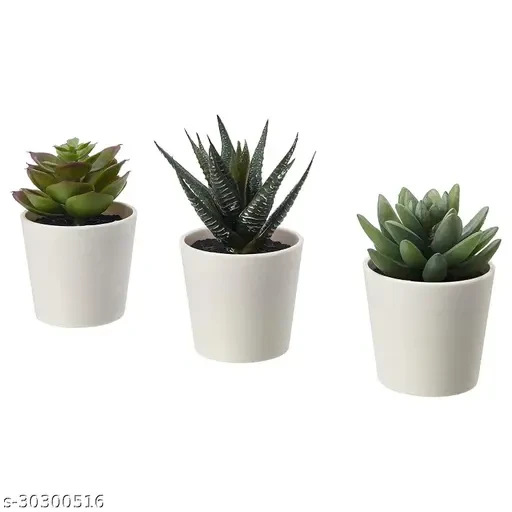 Plastic Artificial Plants Mini, Succulent Potted Faux Decorative Grass Plant For Home Decor, Indoor, Office, Desk, Shelf, Table Decoration (Pack Of 3), Green