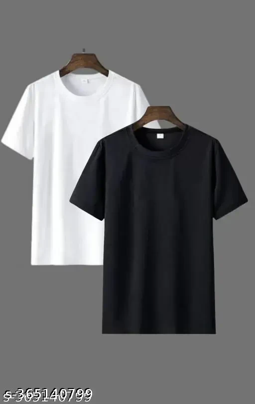 Bearsky Man Polyester Tshirt Black White (Pack Of 2 )