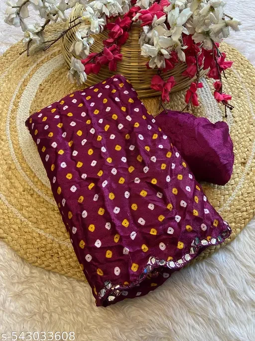 TRENDY MIRROR BORDER BANDHANI SAREE