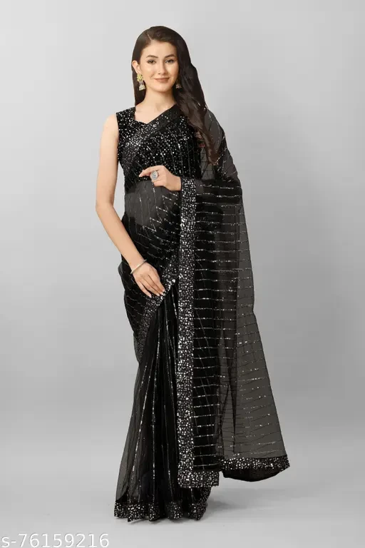 HEAVY NET SAREE AND VELVET BLOUSE WITH SEQUENCE