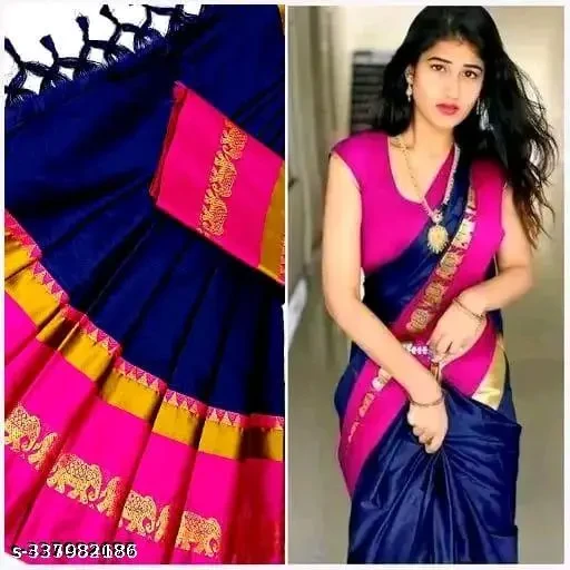 HATHI DESIGN COTTON SILK SAREE WITH RUNING BLOUSE PEICE