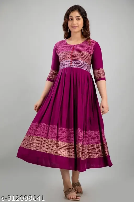 Women Rayon Printed Aaradhya Anarkali Kurtis
