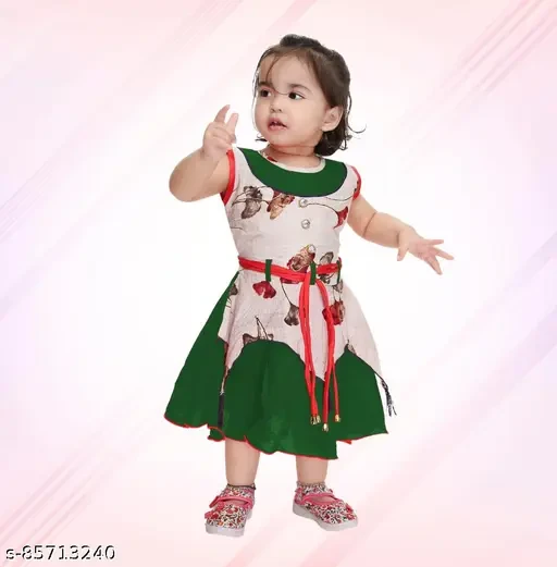 Girls Green Cotton Blend Frocks & Dresses Pack Of 1