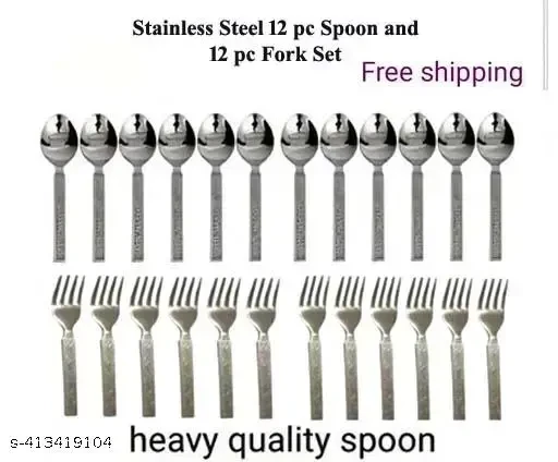 PURE STAINLESS STEEL SPOON AND FORK PACK OF 24 PCS 12 PCS SPOON AND 12 PCS FORK COMBO PACK