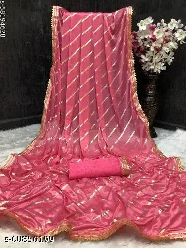 Women Malai Silk Sarees Striped Print Lycra Sari, Women's Lycra Saree With Blouse Piece, Party wear saree, Lycra Saree For Wedding.Lehriya print saree, lehriya foil saree, lehriya saree, new latest le